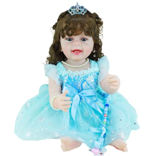 22 Inch Lifelike Full Body Vinyl Silicone Reborn Baby Doll with Long Hair D355