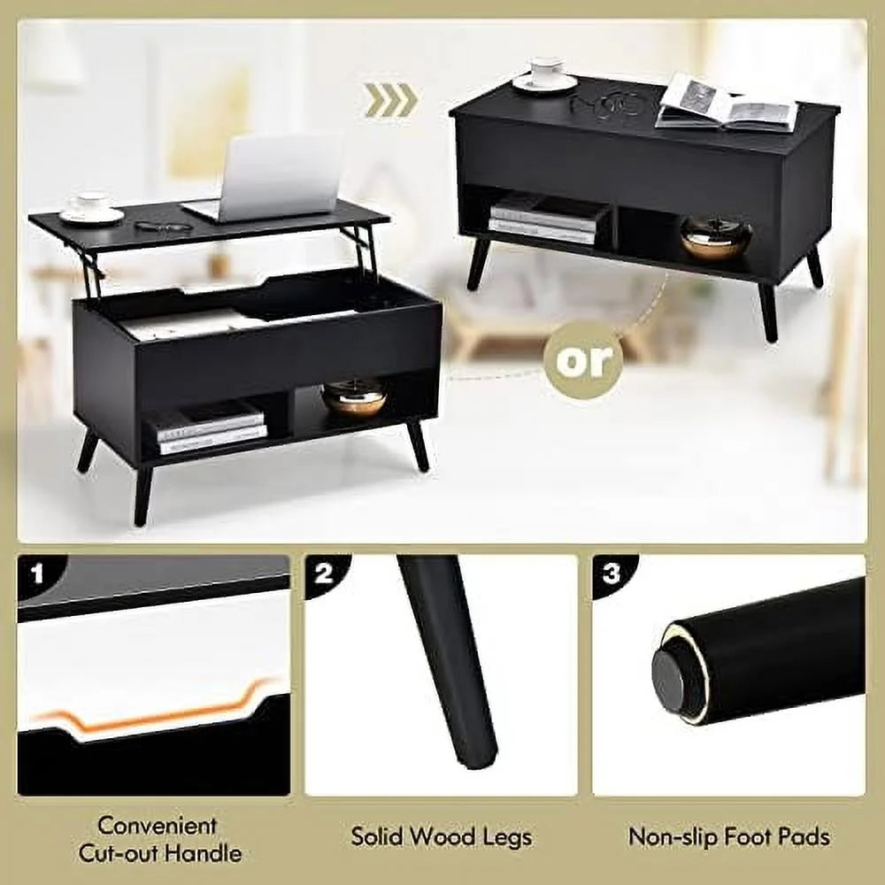 Lift Top Coffee Table with Hidden Compartment and 2 Open Shelves S1523
