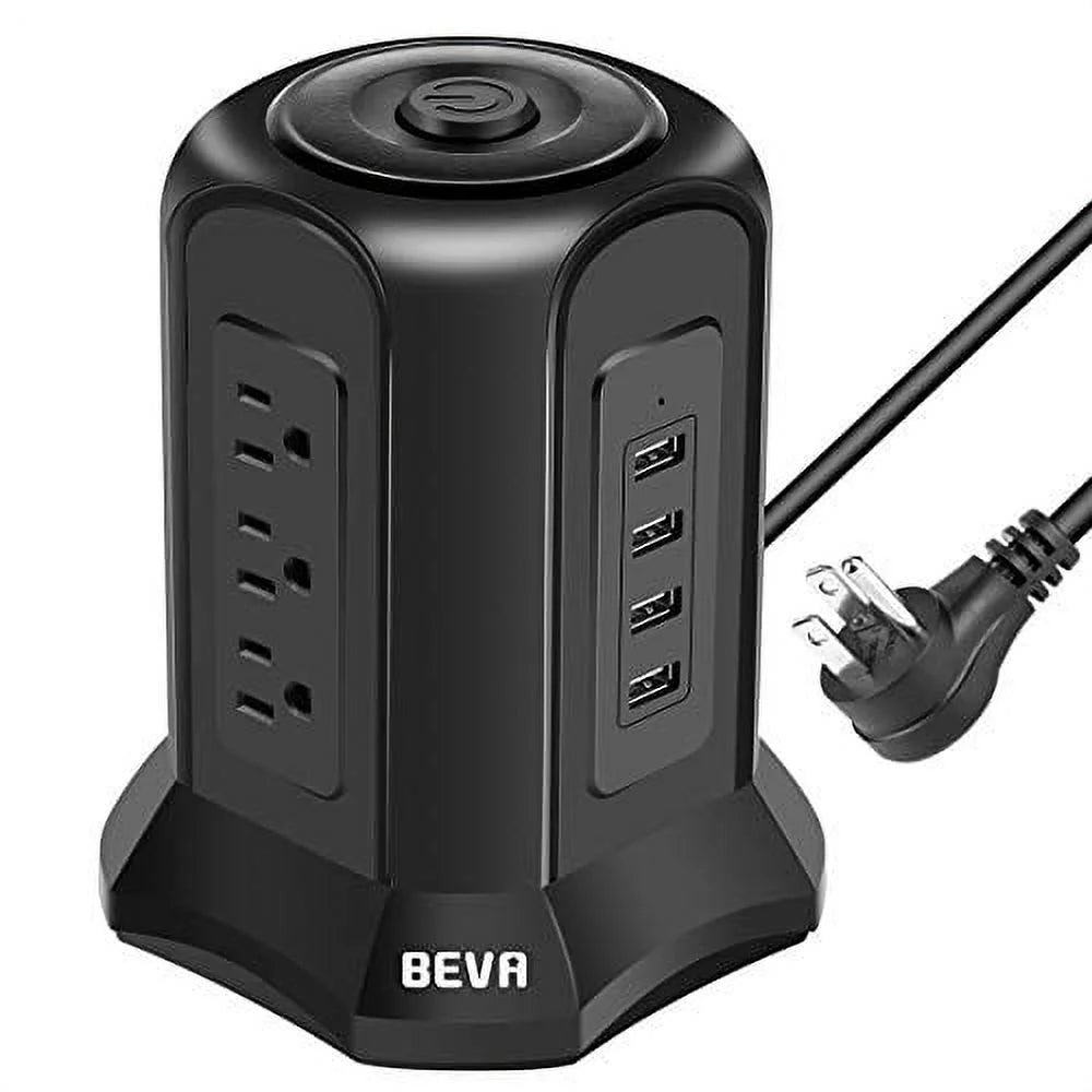 Black Power Strip Tower Surge Protector with 9 AC Outlets 4 USB Ports 6 ft Extension Cord I9971