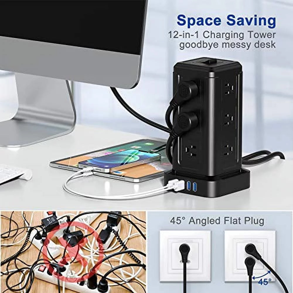 Power Strip Tower with 12 AC Outlets, 4 USB Ports and 10ft Extension Cord C318523
