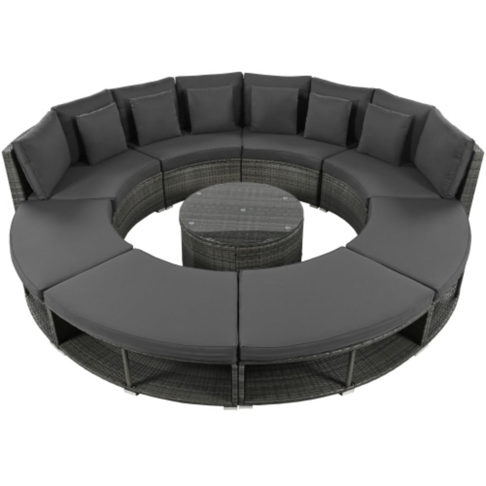 9-Piece Rattan Wicker Outdoor Sofa Set with Tempered Glass Coffee Table H5284