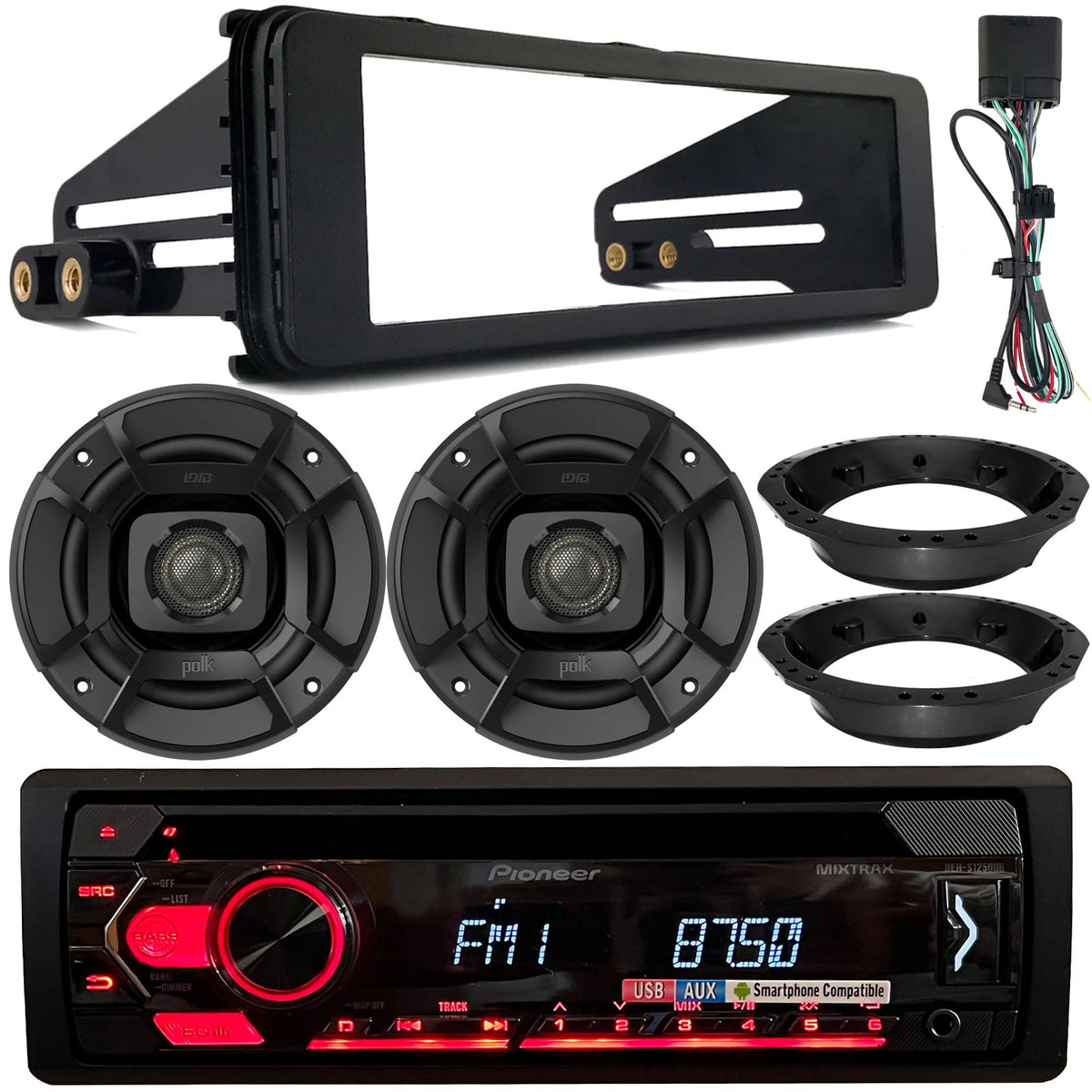 Single DIN AM/FM CD Receiver with 6.5 Marine Speakers and Install Kit J45661