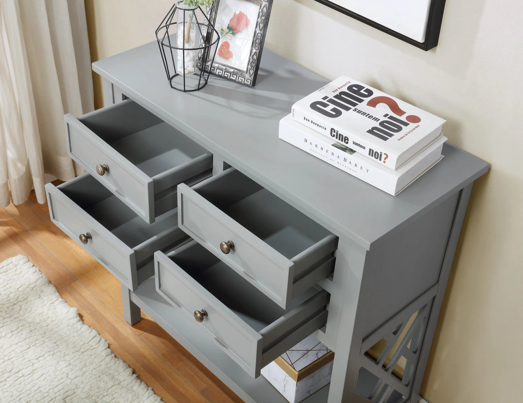 32"W Wood Console Table with 4-Drawers, Gray I822620