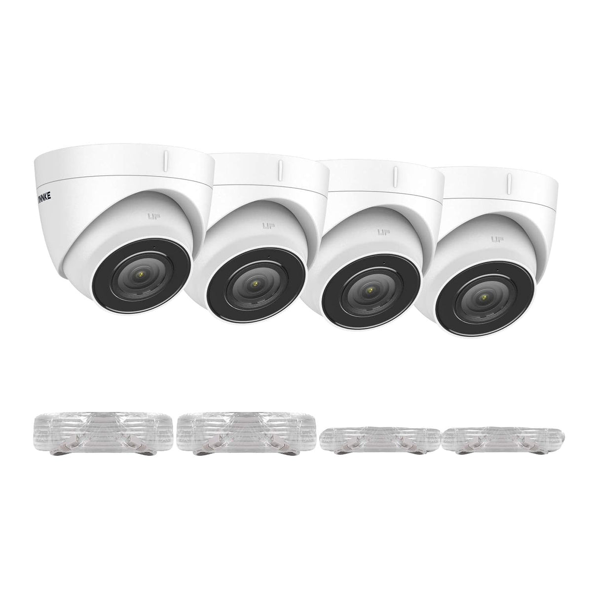 4Pcs 4K PoE Security Cameras with 320ft Cat5e Cable, 8MP Turret IP Camera with Audio, 100ft Night Vision, IP67 Weatherproof G3726