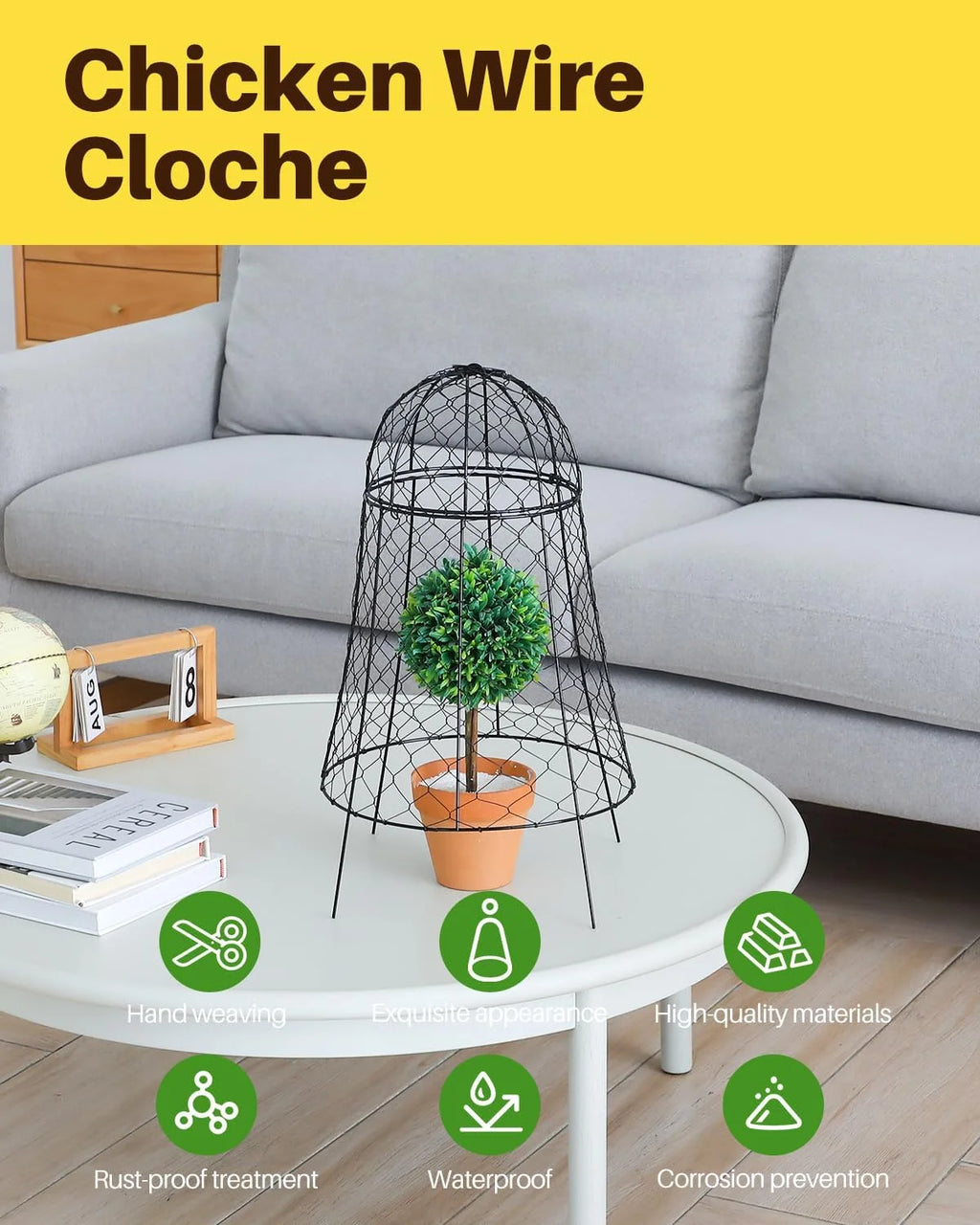 Chicken Wire Cloche 11.8''Dx22.8 H Black Metal 6 Pack W402