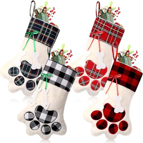 4 Pcs Large Christmas Paw Stockings Z720