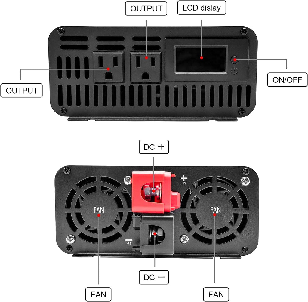 3000W Pure Sine Wave Power Inverter 12V DC to 110V AC Dual AC Outlets LED Display U73143