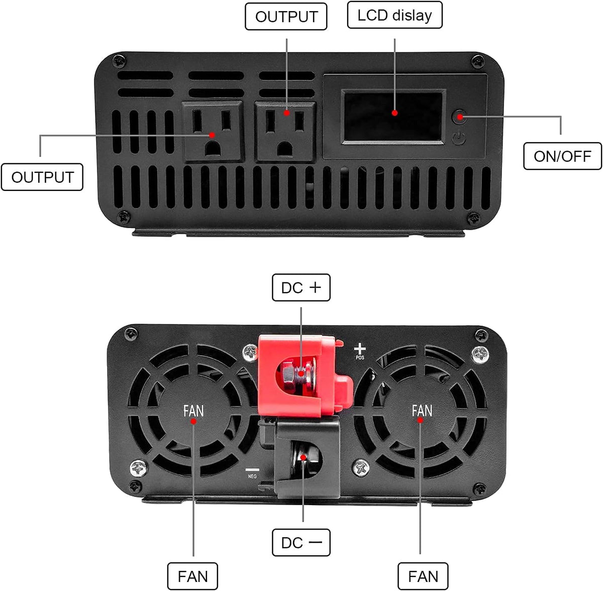 3000W Pure Sine Wave Power Inverter 12V DC to 110V AC Dual AC Outlets LED Display U73143