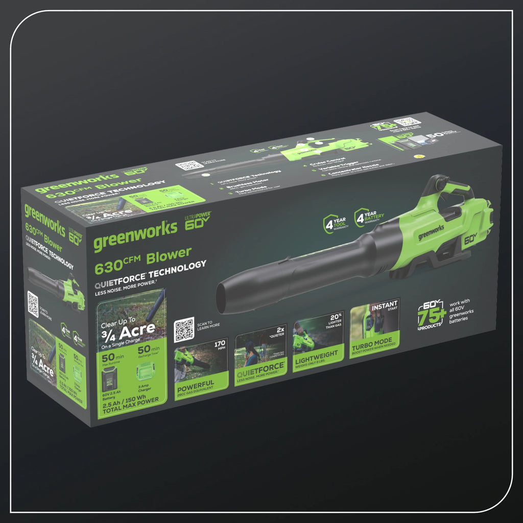 60V 630 CFM 170 MPH Leaf Blower with 2.5 Ah Battery & Charger H9114