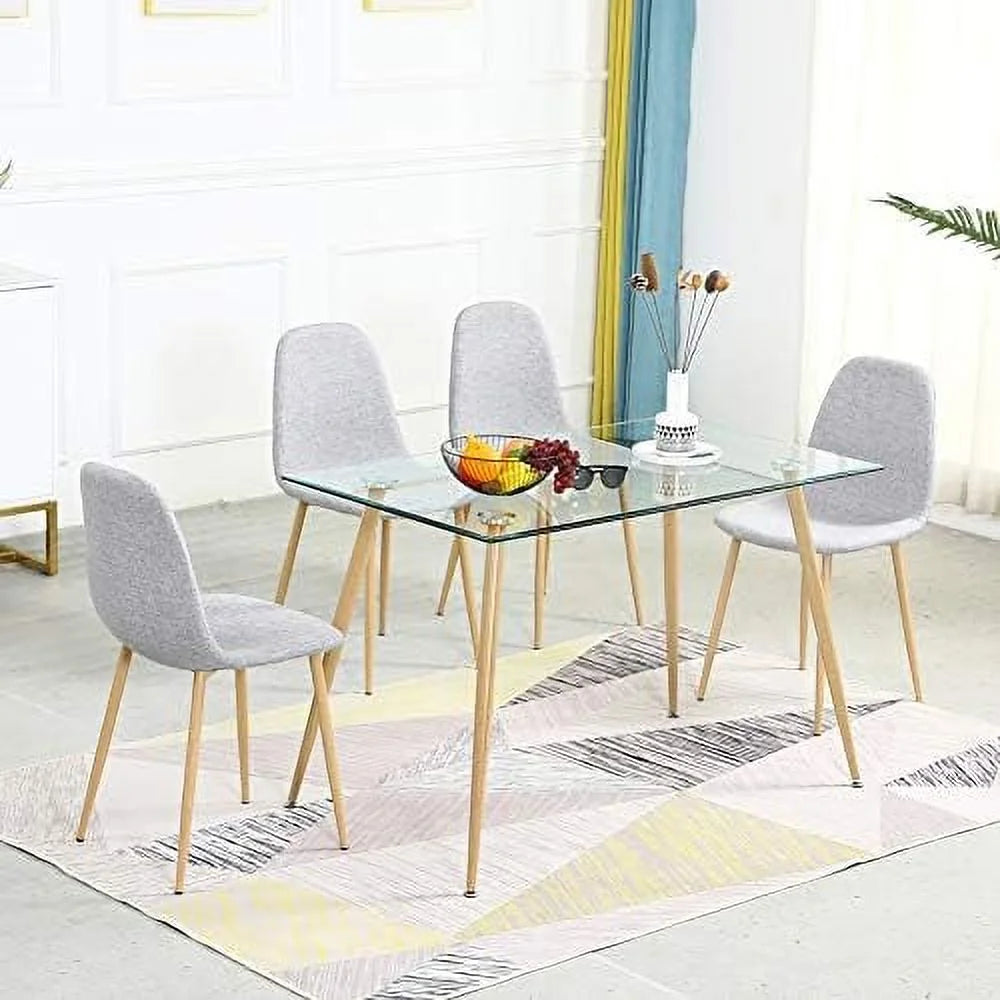 Glass Dining Table for 4 with Tempered Glass Top Metal Legs E758472