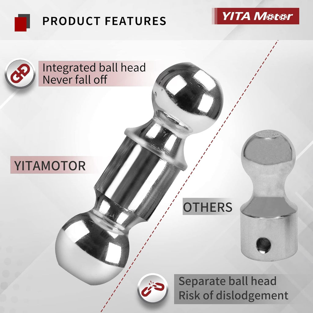 Adjustable Trailer Hitch Ball Mount, 2.5-Inch Receiver, 6-Inch Drop, Forged Aluminum Shank, 2-Inch and 2-5/16-Inch Combo Stainless Steel Tow Balls with Double Pin Key Locks M387