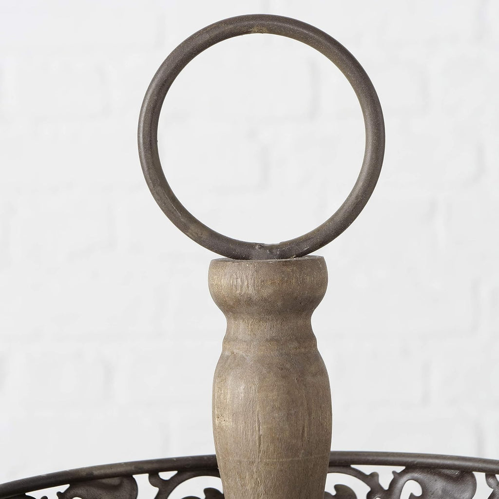 Rustic Nut Brown Wood and Metal Tier Stand R6525