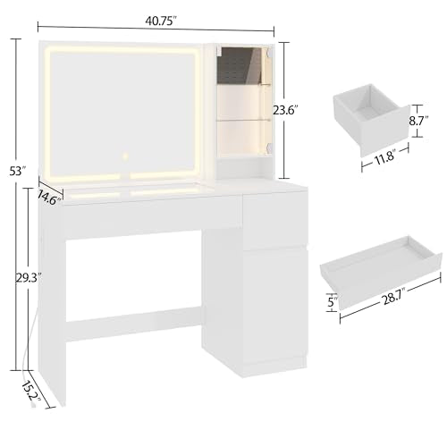 41" White Vanity Desk with Mirror and Lights M72073