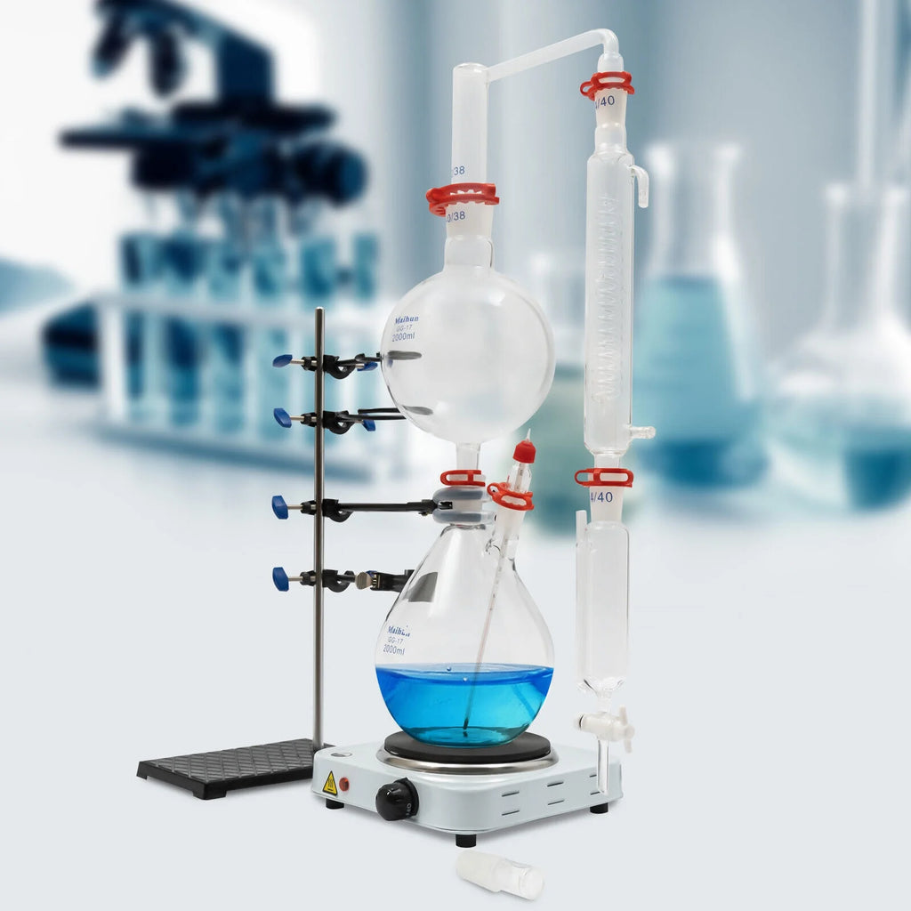1000W 110V 2000ML Glass Distillation Kit with Condenser and Hot Stove O354394