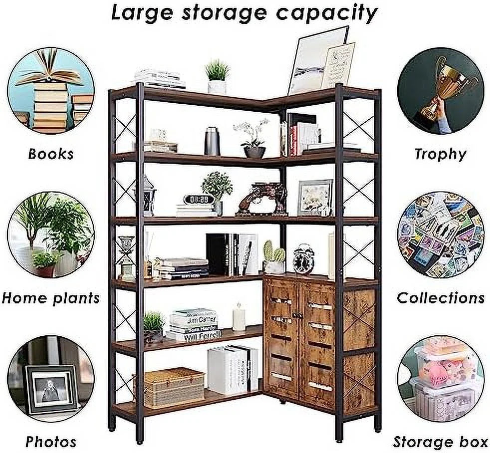 Corner Bookshelves 6 Tiers Metal Frame N898837