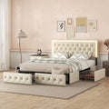 Beige Queen Upholstered Bed Frame with 4 Storage Drawers A616