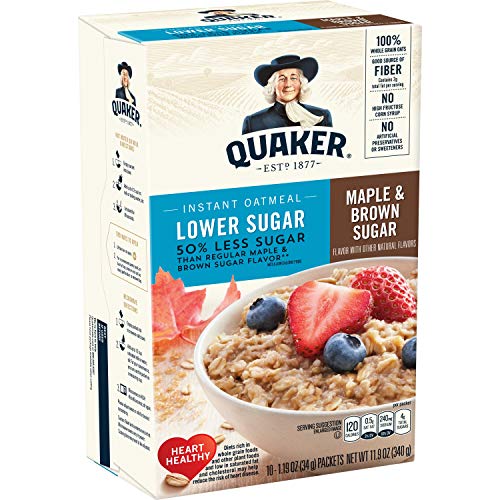 Lower Sugar Maple & Brown Sugar Instant Oatmeal, 10-Count 1.19oz Boxes (Pack of 6) S549