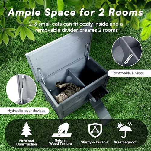 Grey Insulated Wooden Cat House with Acrylic Side Window R7188