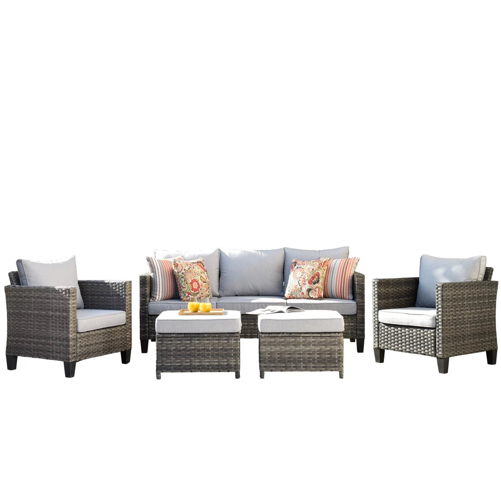 5 Pieces All-Weather Wicker Sectional Sofa with Cushions I795