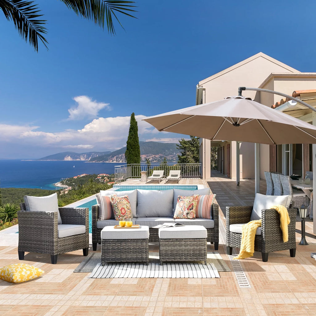 5 Pieces All-Weather Wicker Sectional Sofa with Cushions I795