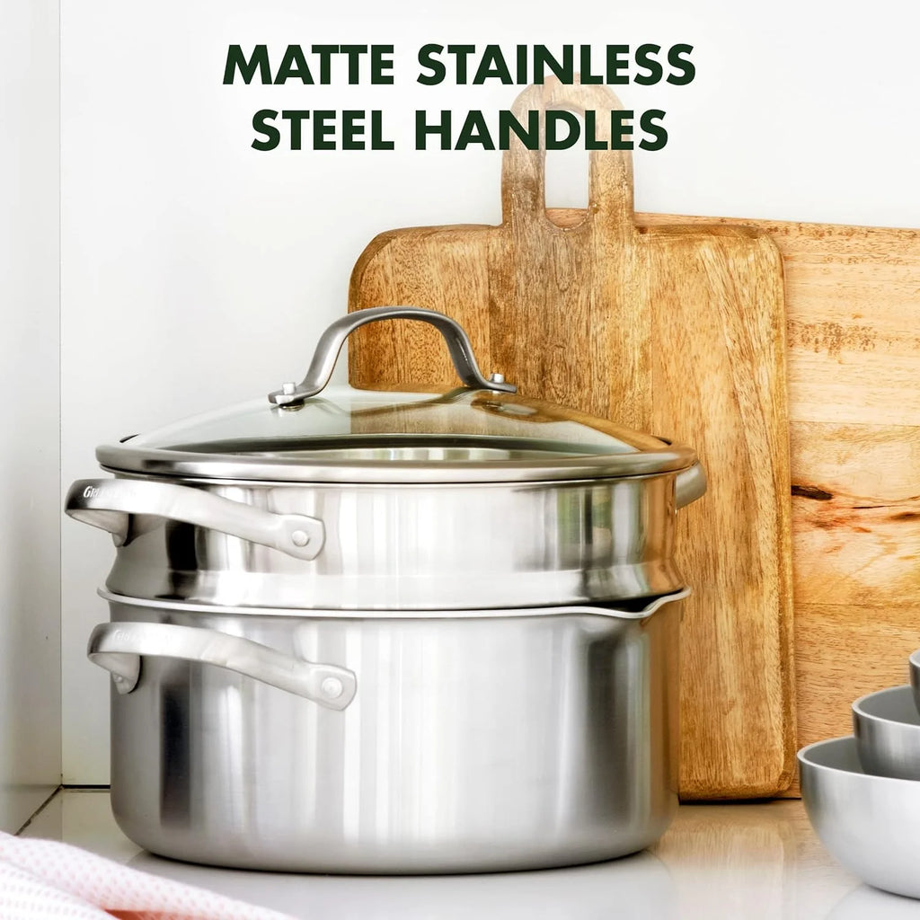 8QT Stainless Steel Nonstick Stock Pot with Strainer Lid and Steamer Q87990