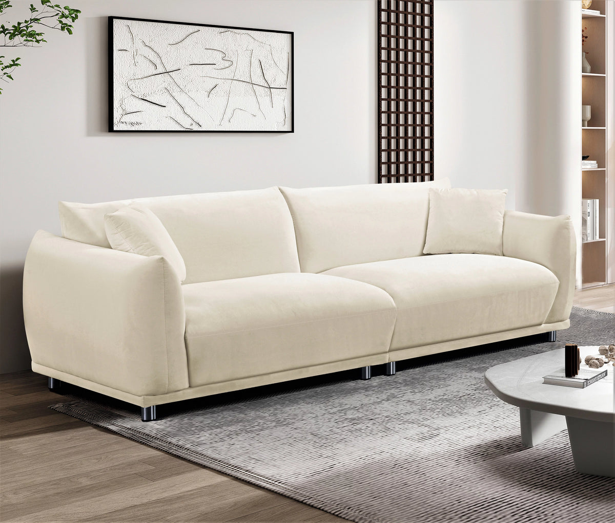 Cream White Velvet Sofa P31742