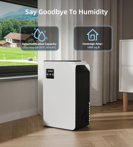 1000 sq.ft Dehumidifier, 88 oz Water Tank, 7 Colors LED Lights Y563