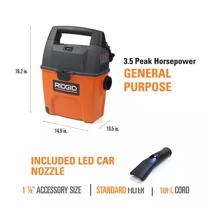 3 Gallon 3.5 Peak HP Portable Wet/Dry Shop Vacuum S657