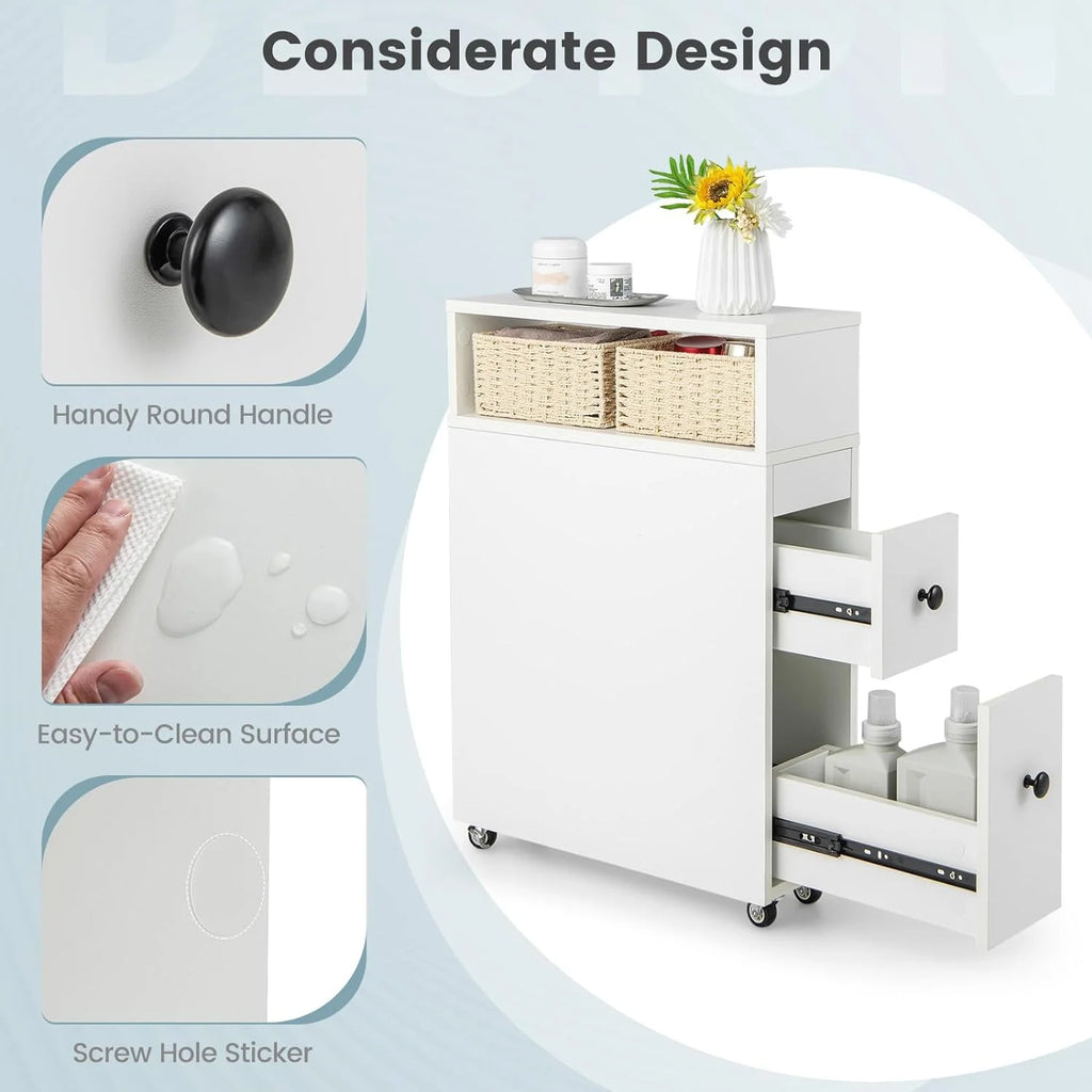 Slim Bathroom Storage Cabinet with 2 Slide Out Drawers H130