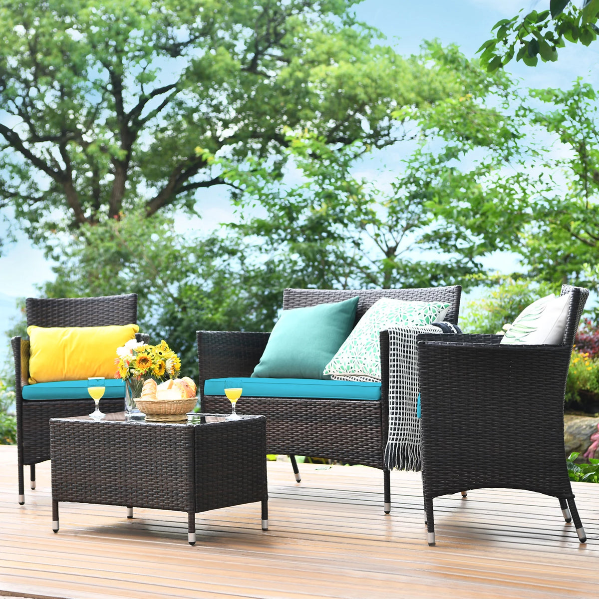 8 Pcs Patio Rattan Furniture Set with Cushioned Chair Loveseat Table N8206