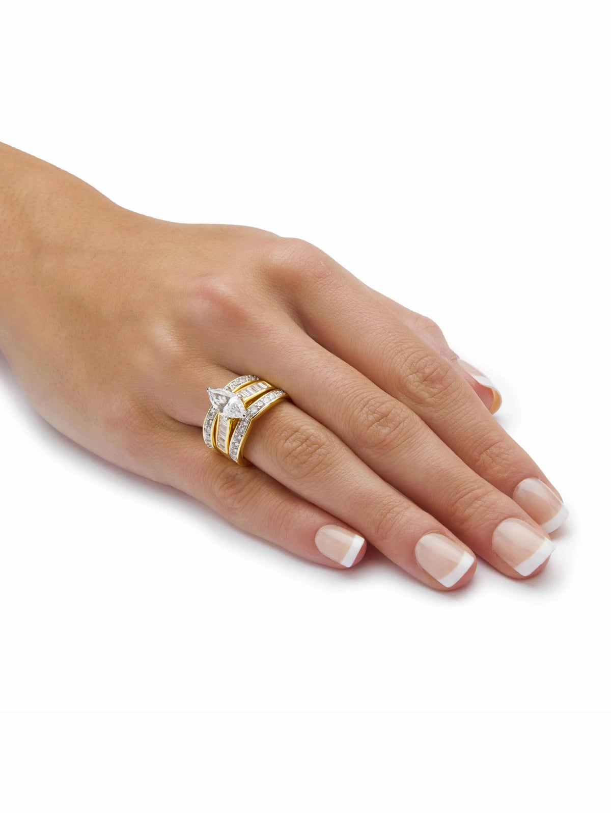 3.86 TCW Marquise-Cut Cubic Zirconia 3-Piece Bridal Set Gold-Plated R85289