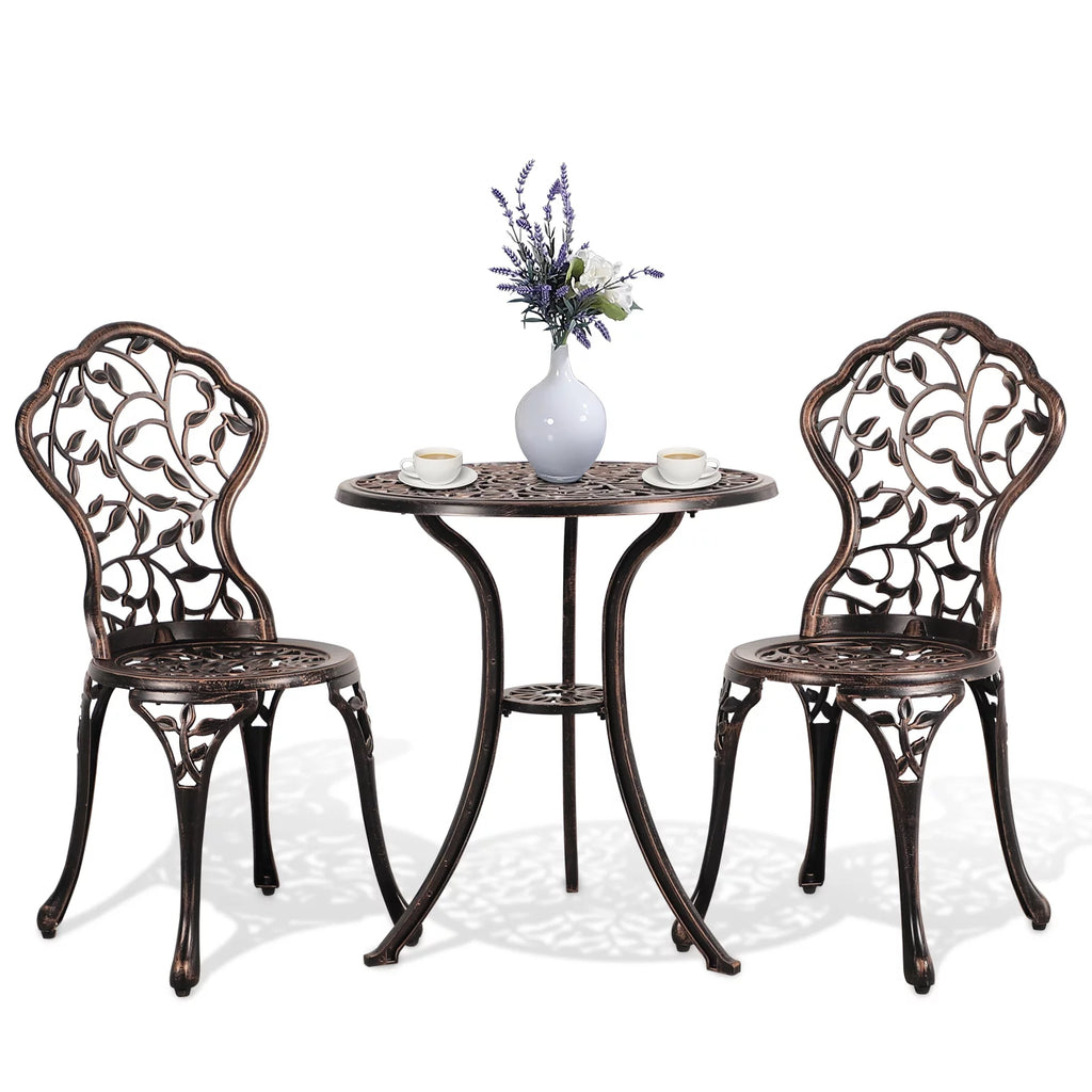 3 Piece Bronze Cast Aluminum Outdoor Bistro Table Set S7067