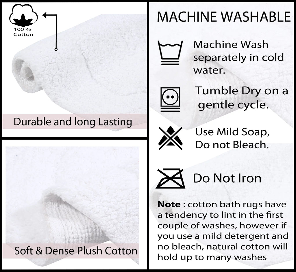 100% Cotton Tufted Non-Slip Machine Washable Bath Rug, 22"x60" White Y872