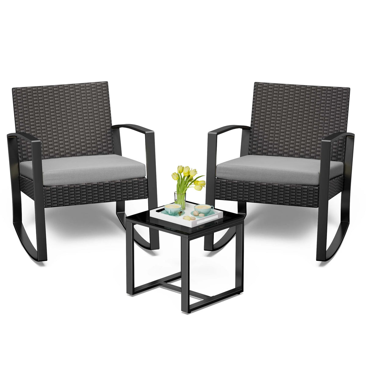 3 Piece Patio Bistro Set with Glass Table F7621