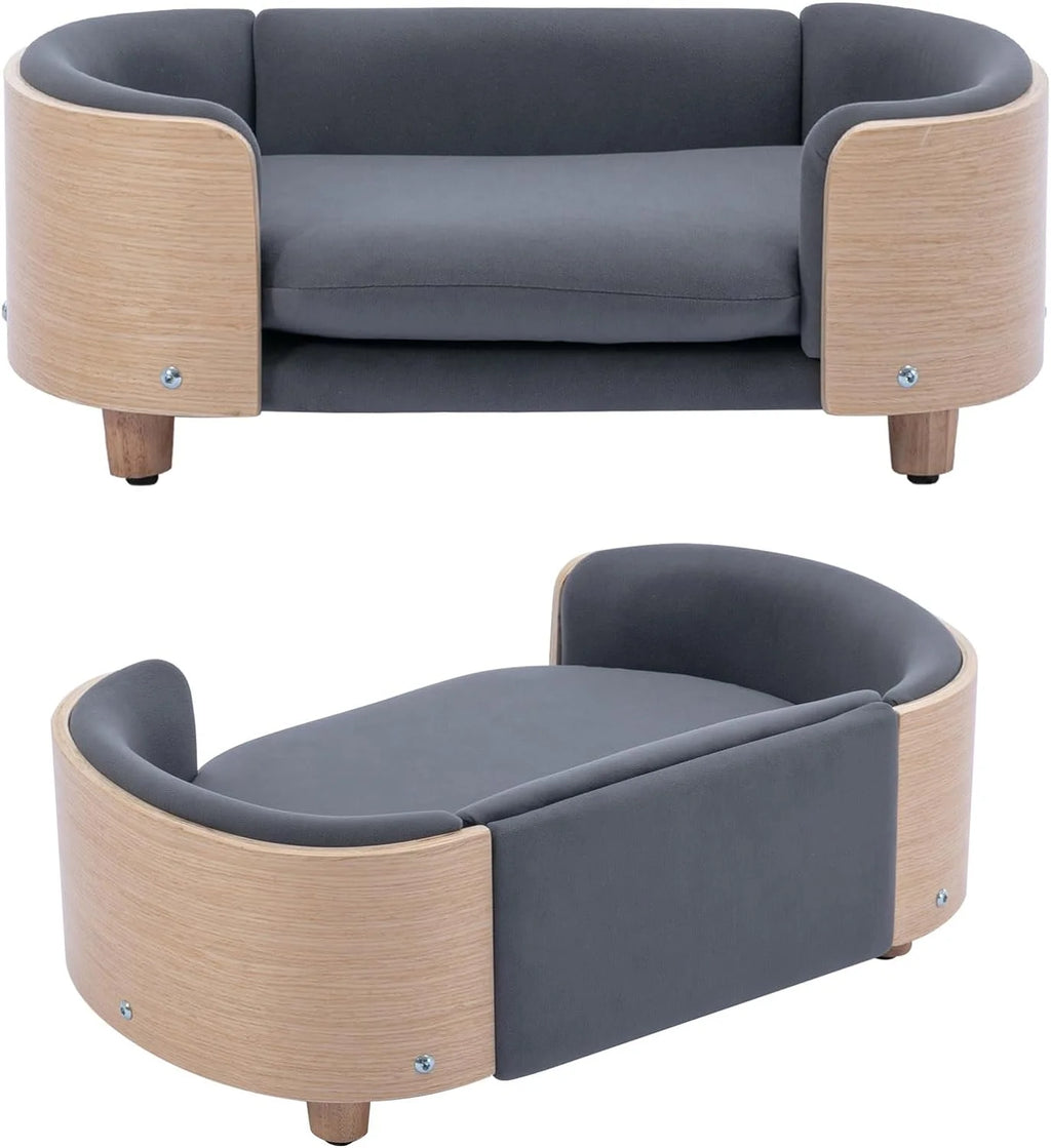 Dark Gray Velvet Dog Bed with Wood Legs L215719