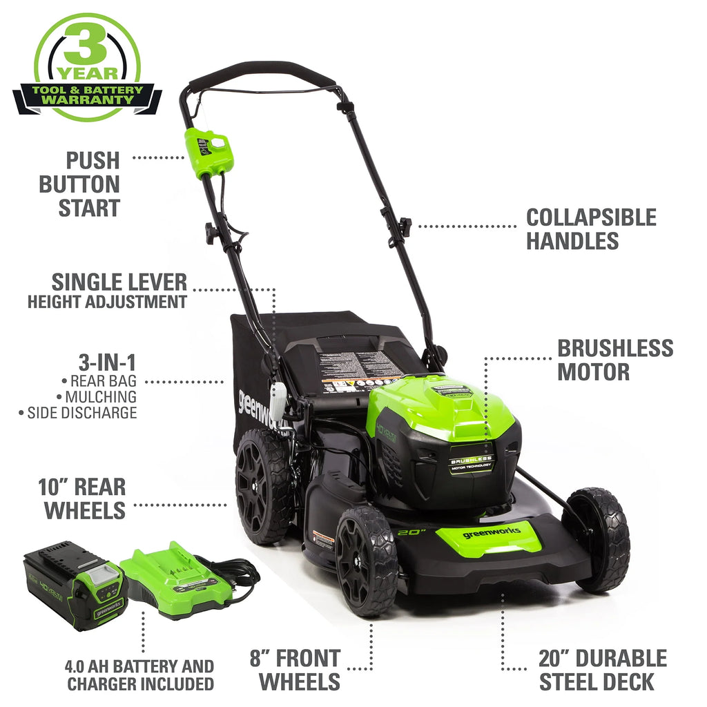 40V 20 Brushless Push Lawn Mower with Battery & Charger U40251