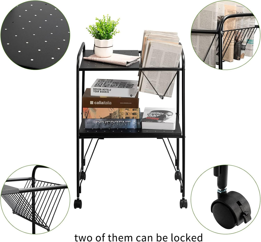 2 Tier Rolling Metal Mesh Storage Cart with Wheels, Black A27064