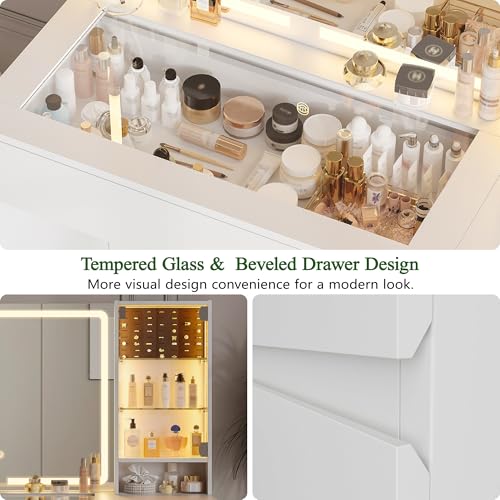 41" White Vanity Desk with Mirror and Lights M72073