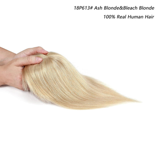 100% Real Human Hair Topper with Wispy Bangs Mono Base Crown Topper Y488