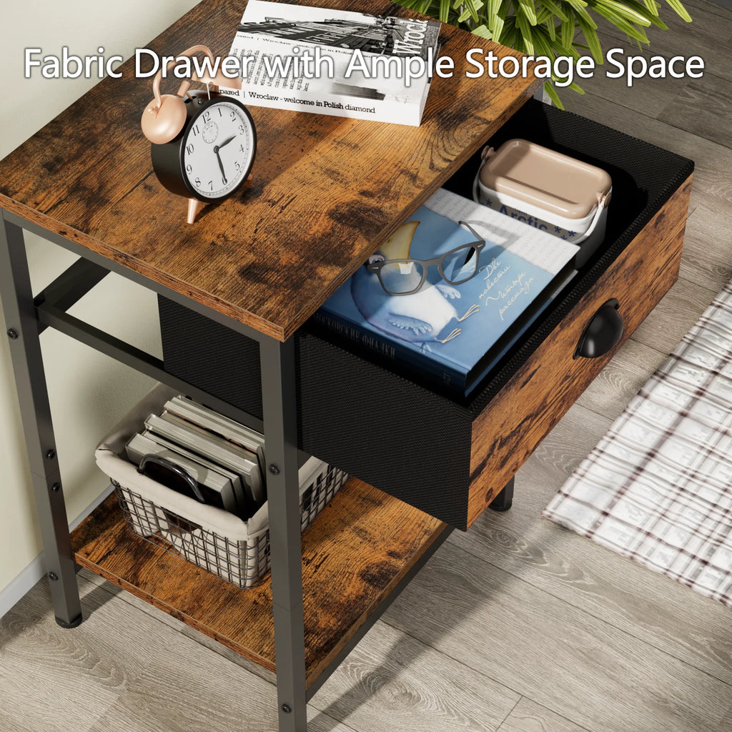 Set of 2 Nightstands with Fabric Drawer and Storage Shelf I581734