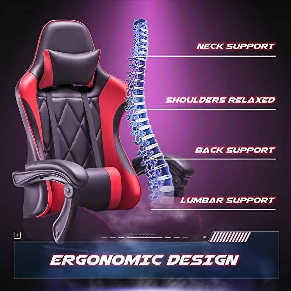 White Ergonomic Gaming Chair with Footrest and Massage Lumbar Support B1154