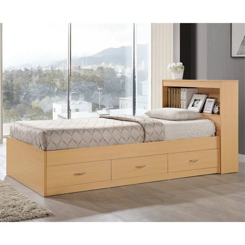 Twin-size Captain Bed with 3-Drawers and Headboard in Beech V479