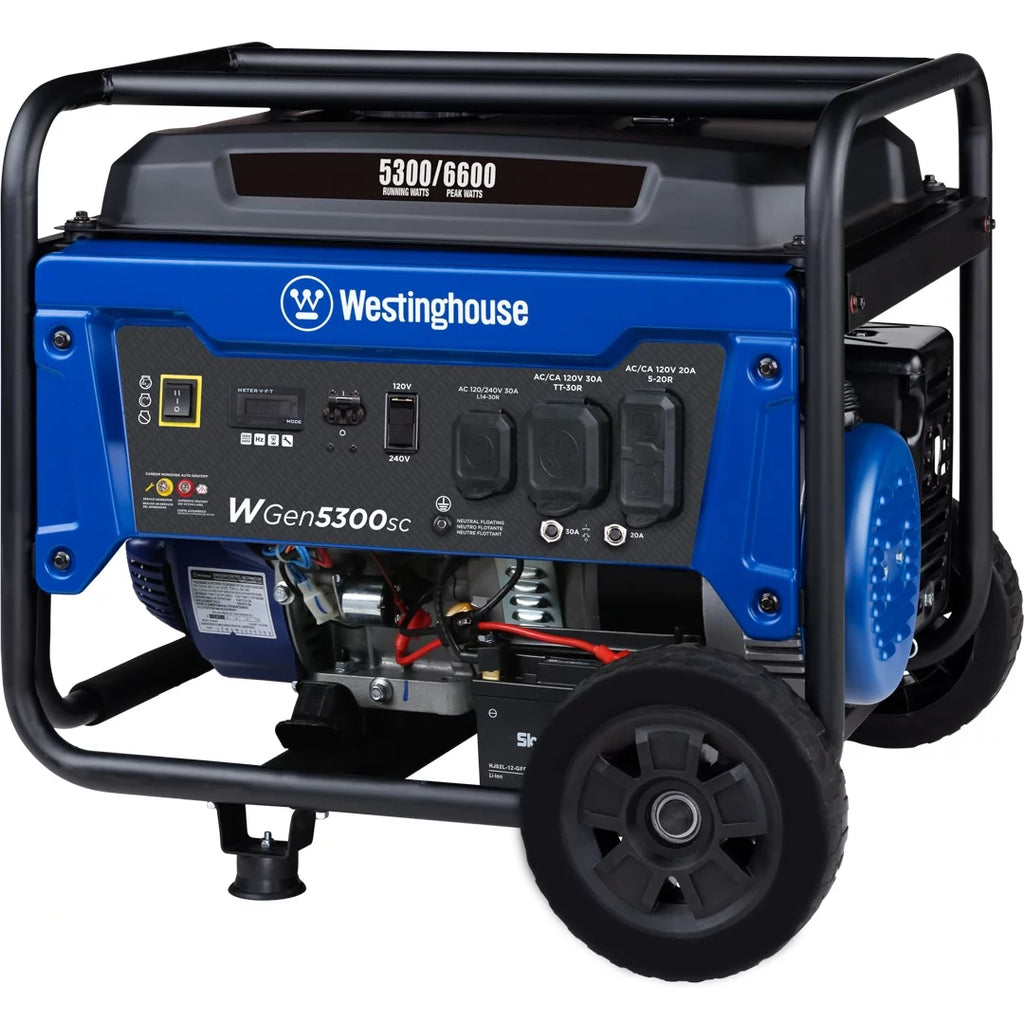 6600 Peak Watt Electric Start Portable Gas Powered Generator with CO Sensor and Wheel Kit H78310