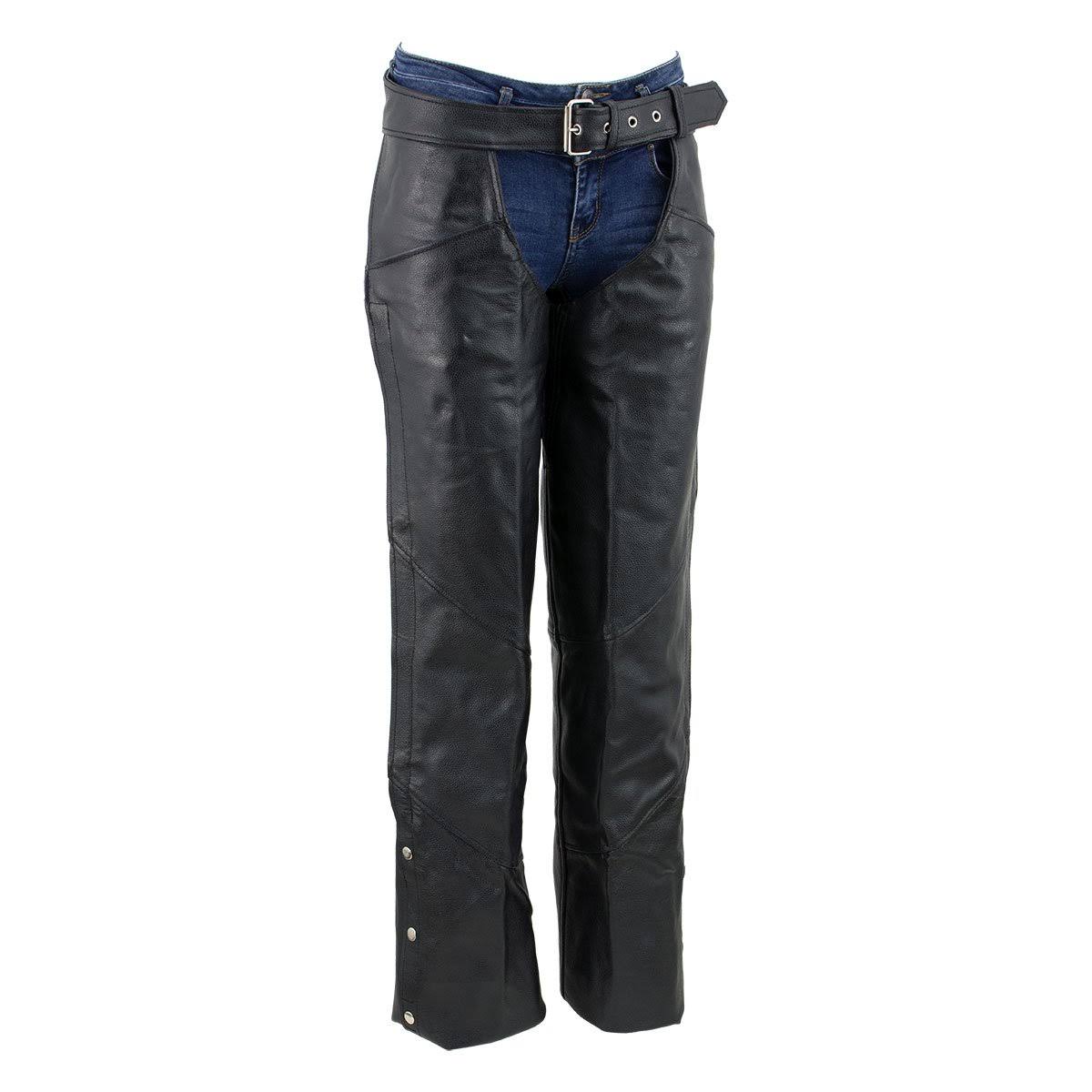 Black Thermal Lined Leather Motorcycle Chaps M391