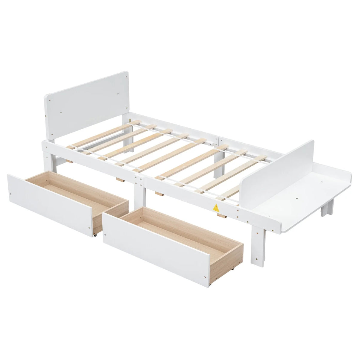 White Twin Size Wood Platform Bed Frame with 2 Storage Drawers L41364