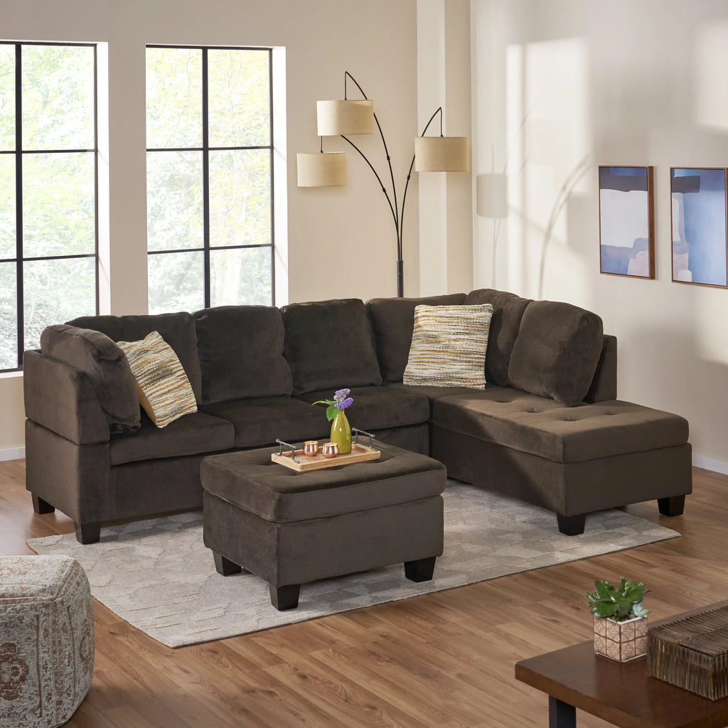 Chocolate Fabric 4 Seater Sectional Sofa with Ottoman S1367