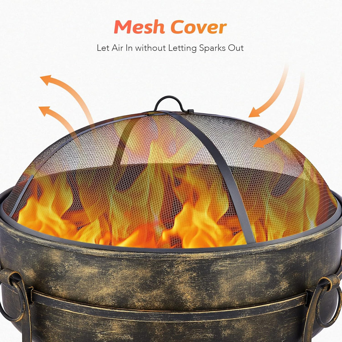 31-Inch Round Wood Burning Fire Pit with Metal Grate, Screen, Poker O71024