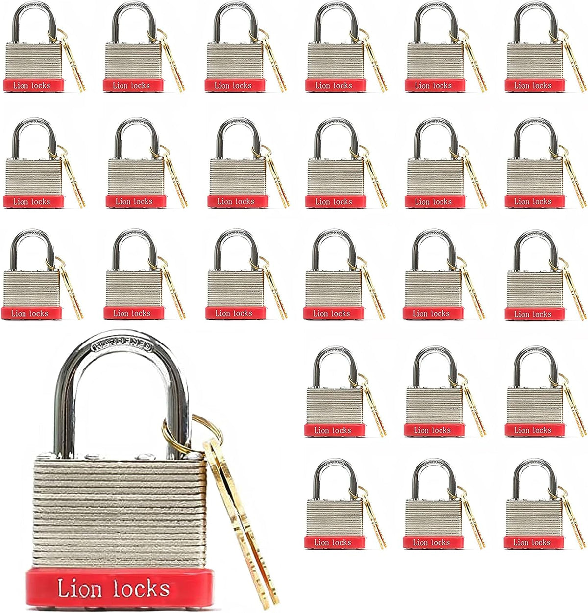 24 Keyed-Alike Padlocks with Hardened Steel Case Brass Cylinder 24-Pack O237719