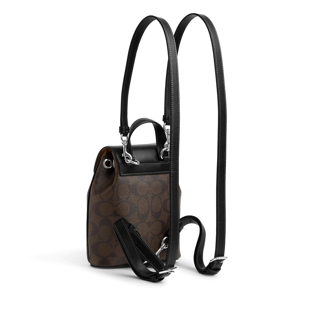Brown Black Coated Canvas Convertible Backpack F832