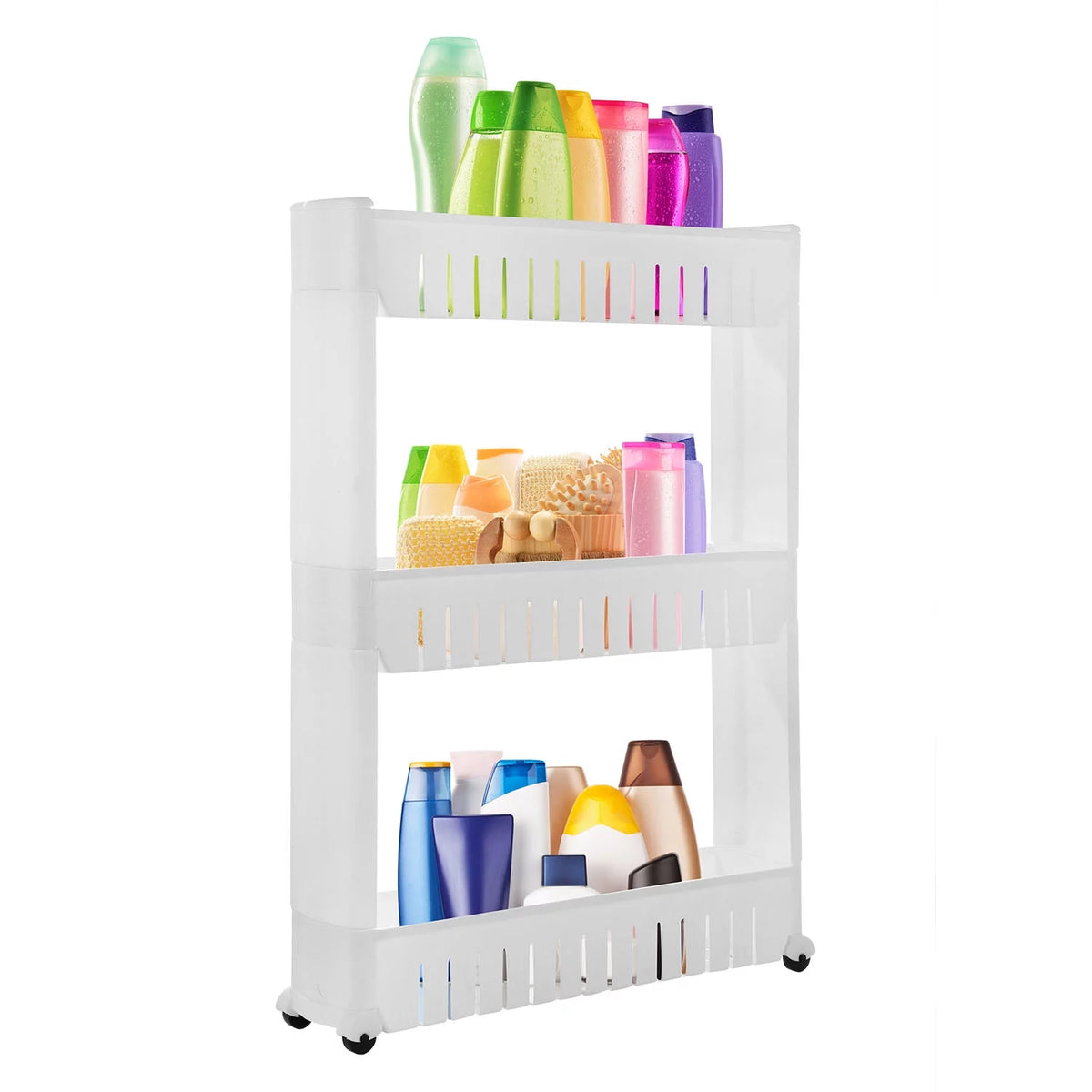 3 Tiers Slim Cart Narrow Space Shelf White V9116